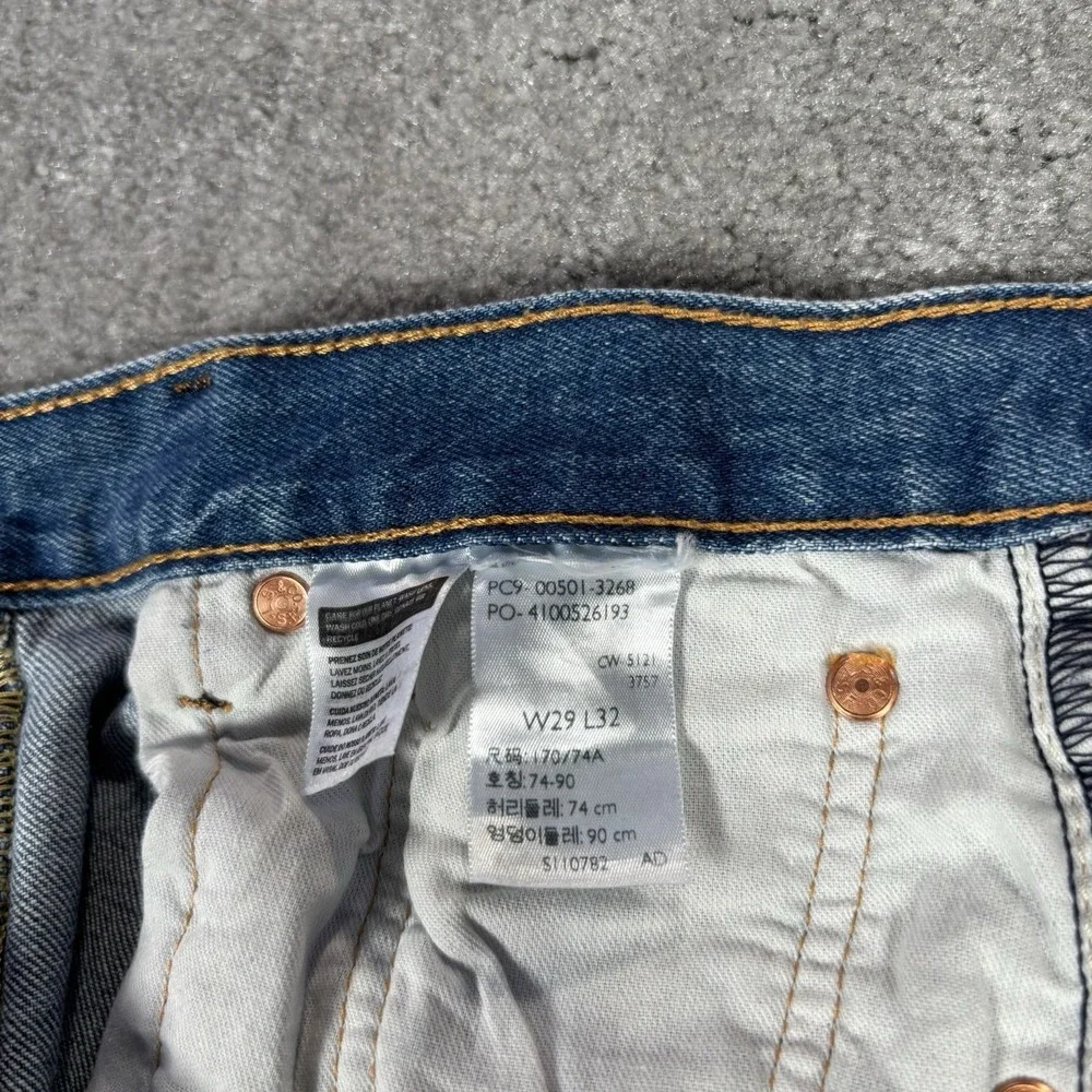 Levis 501 Jeans Men 29x32 Higher Mountain Light Blue Denim DIstressed Button Fly